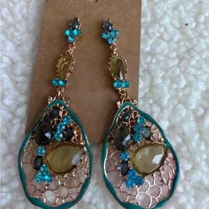Elegant Teal and Gold Drop Earrings